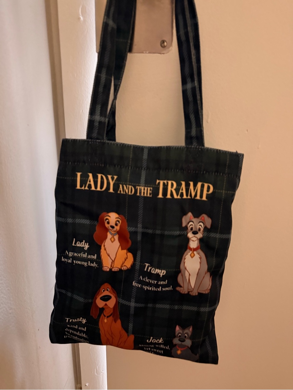 Disney Lady and the Tramp Dark Green Plaid Tote Bag